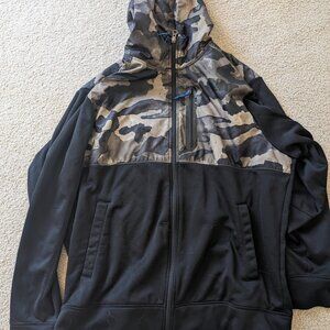 North Face Men's Gray Black Camo Full Zip Hoodie Fleece Jacket Size XL